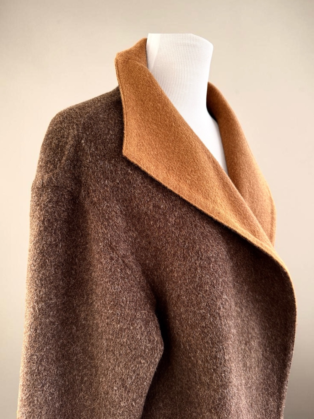Reversible Brown/Camel Alpaca Wool Blend Coat Size Women's Large Soft Oversized - Picture 3 of 15